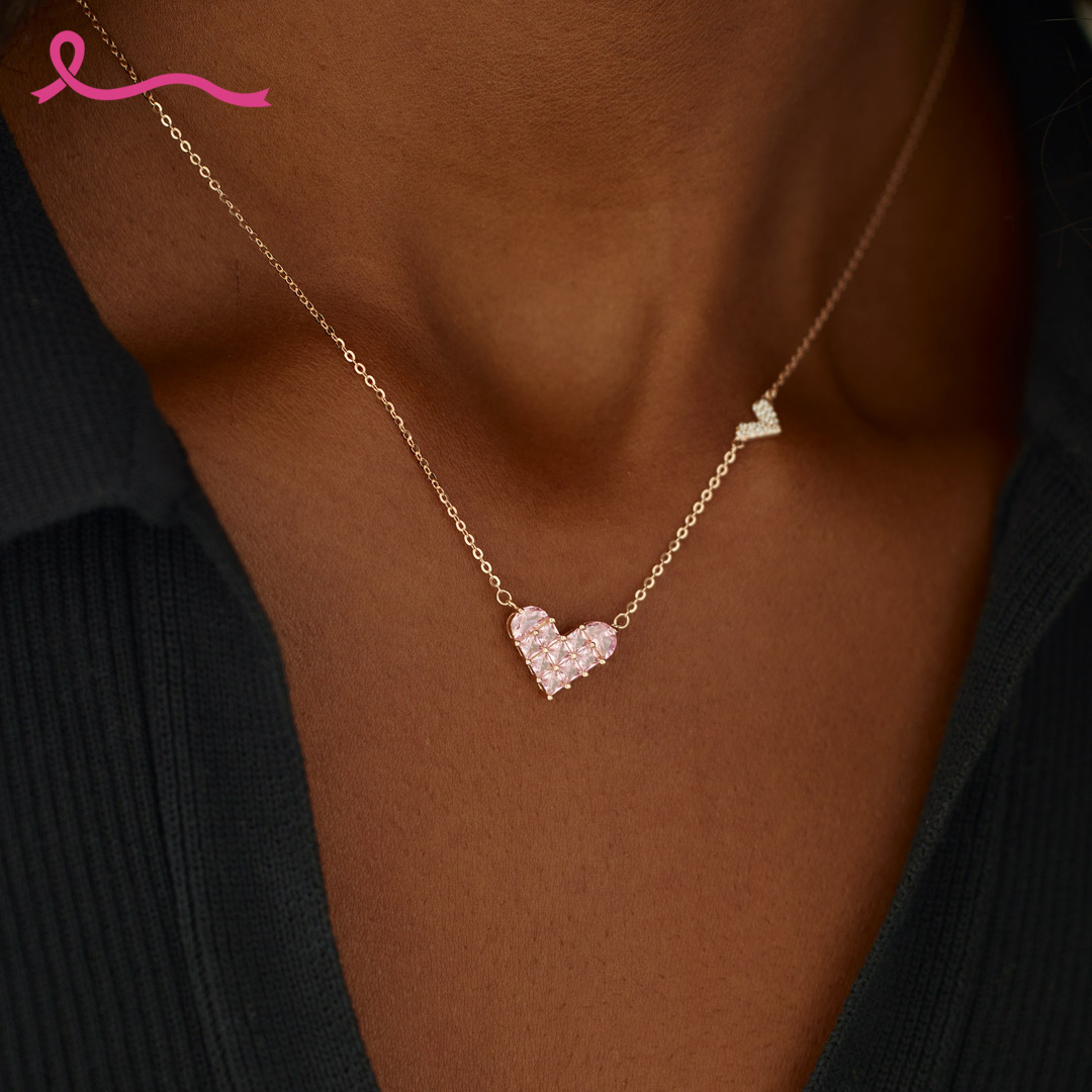 I Am Enough To Defeat Breast Cancer Pink Heart Necklace