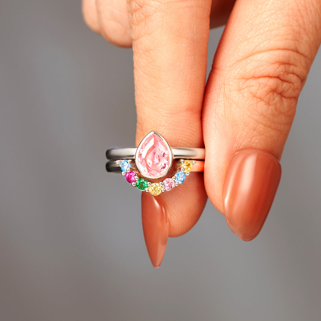 Personalized 1-7 Birthstones Water Drop Birthstone Ring
