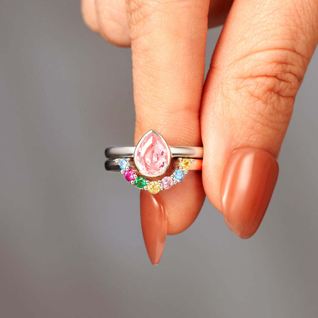 Personalized 1-7 Birthstones Water Drop Birthstone Ring