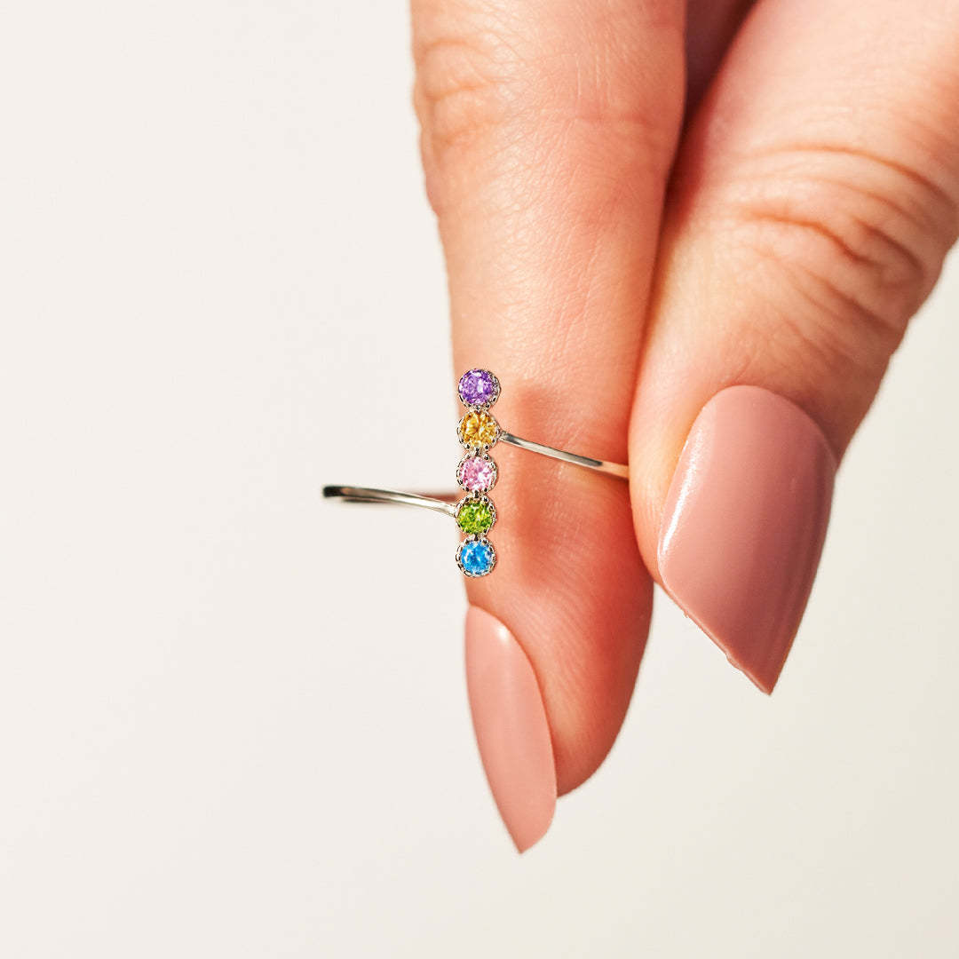 Personalized 1-5 Birthstones PAVÉ Bar Ring