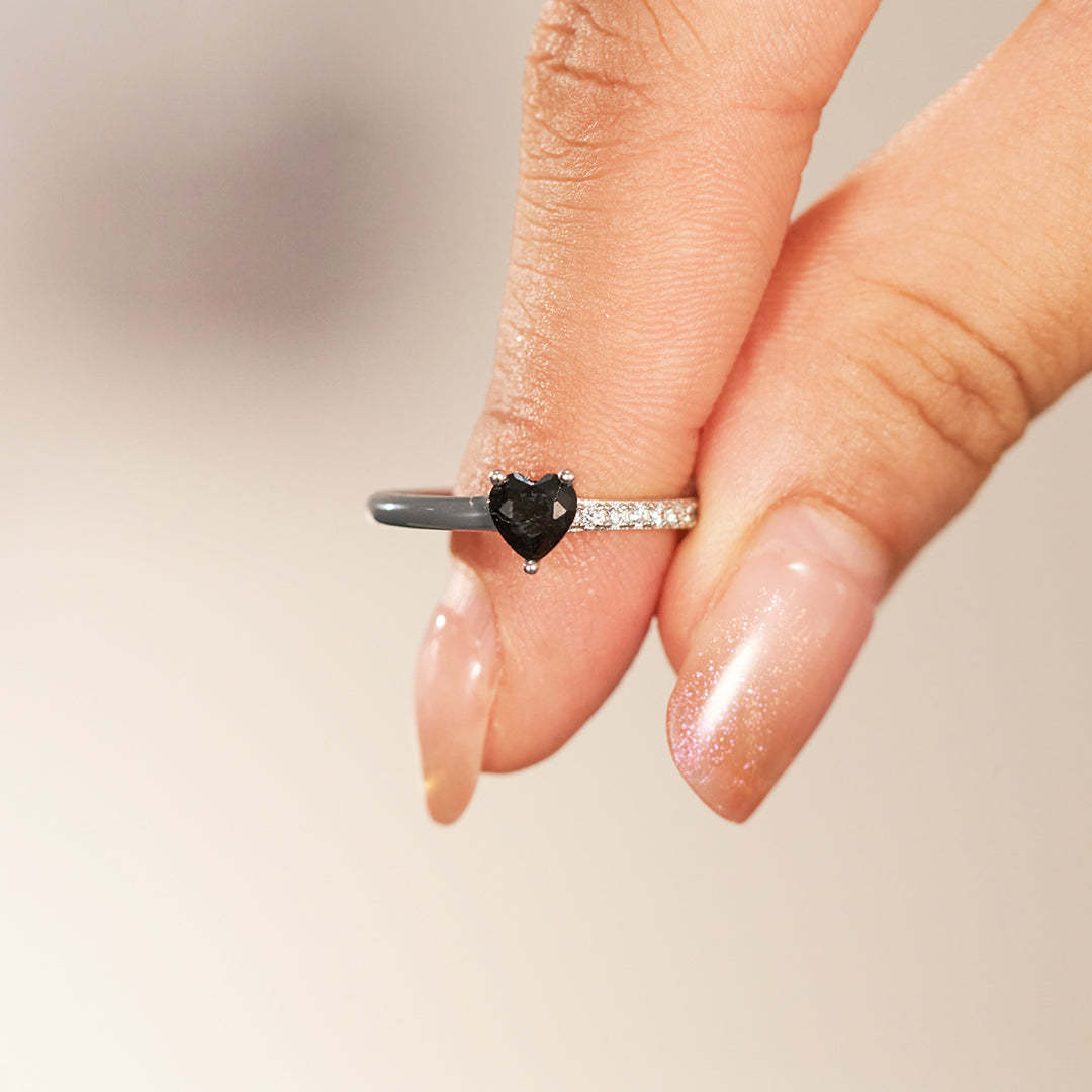 I'm Choosing My Peace Black Enamel Heart Ring