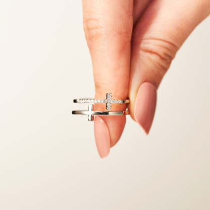 To My Daughter "Pray Through It" Twin Band Cross Ring