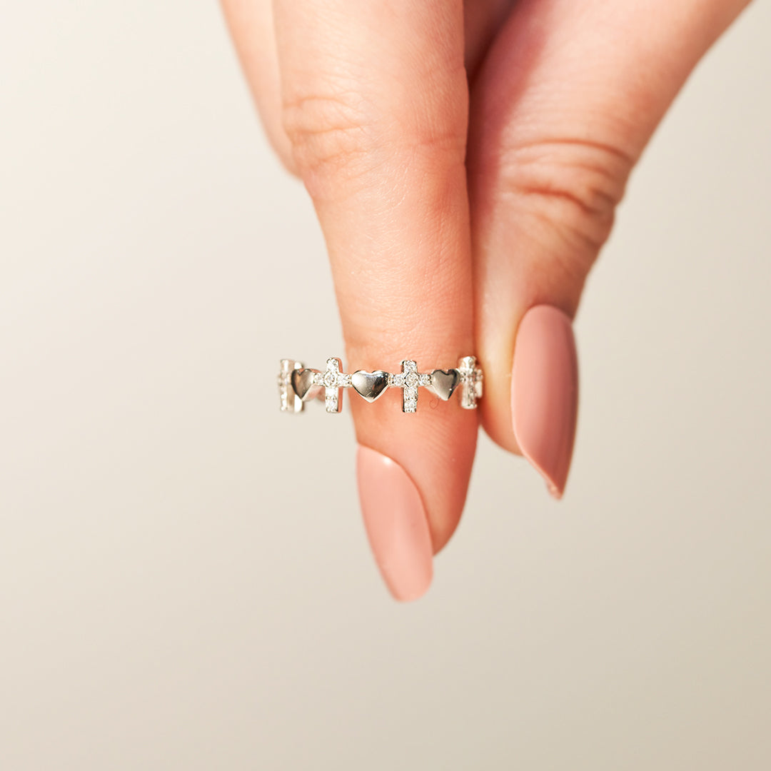 To My Daughter-Cross Heart Ring