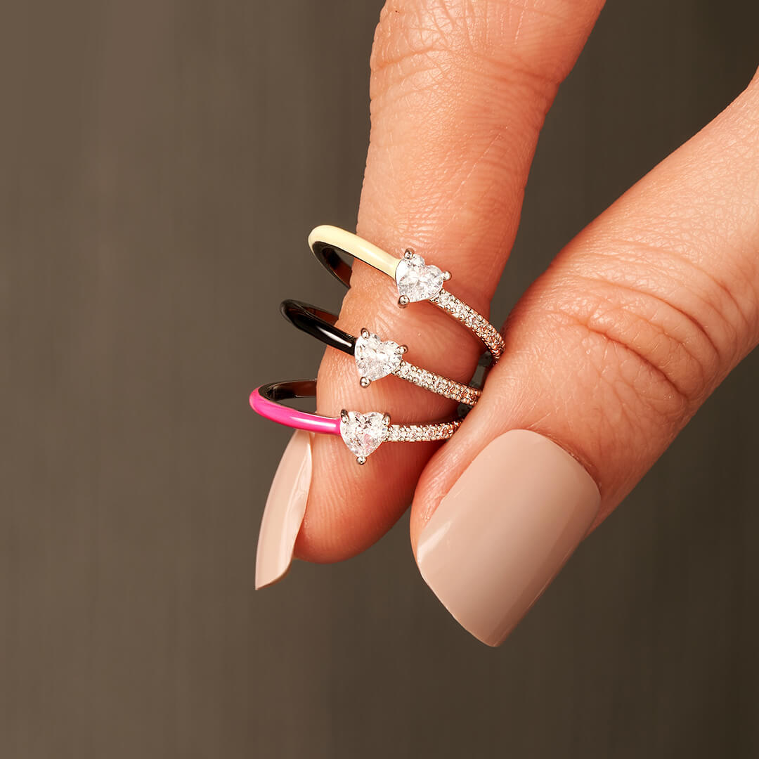 S925 Love Me Until Me Black Half Enamel Heart Ring