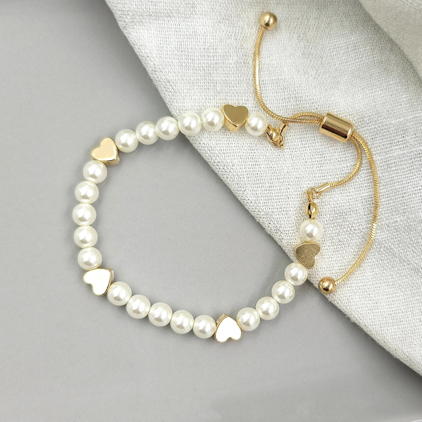 Brass Heart Glass Pearl Bracelets