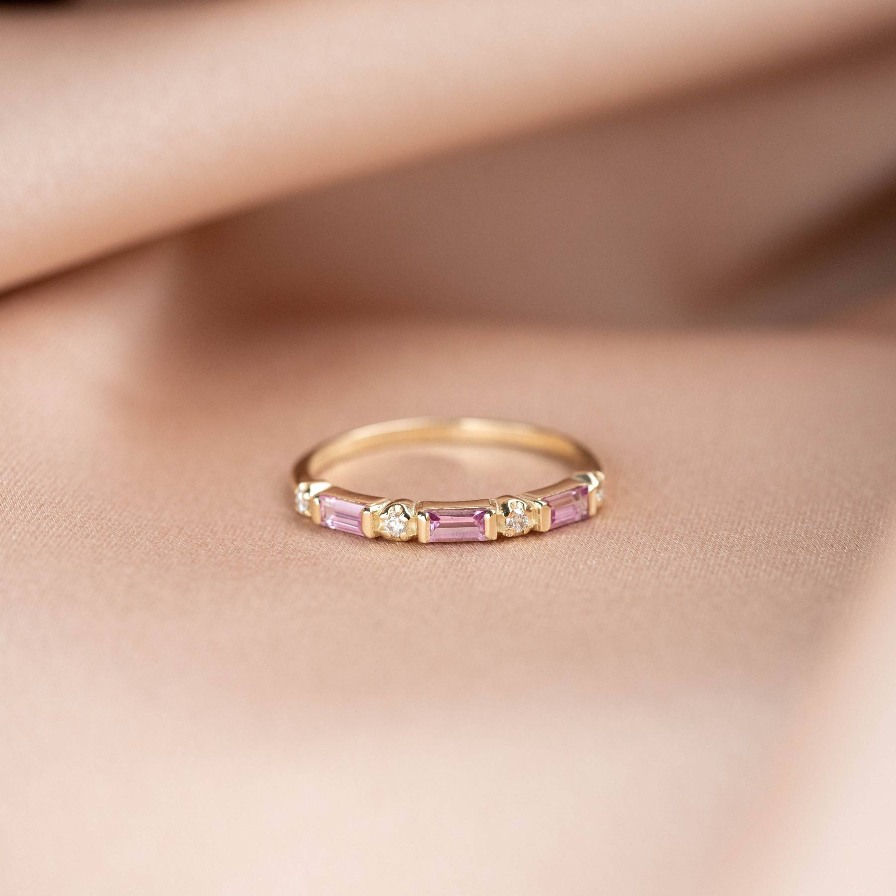 Pink Half Eternity Baguette Ring