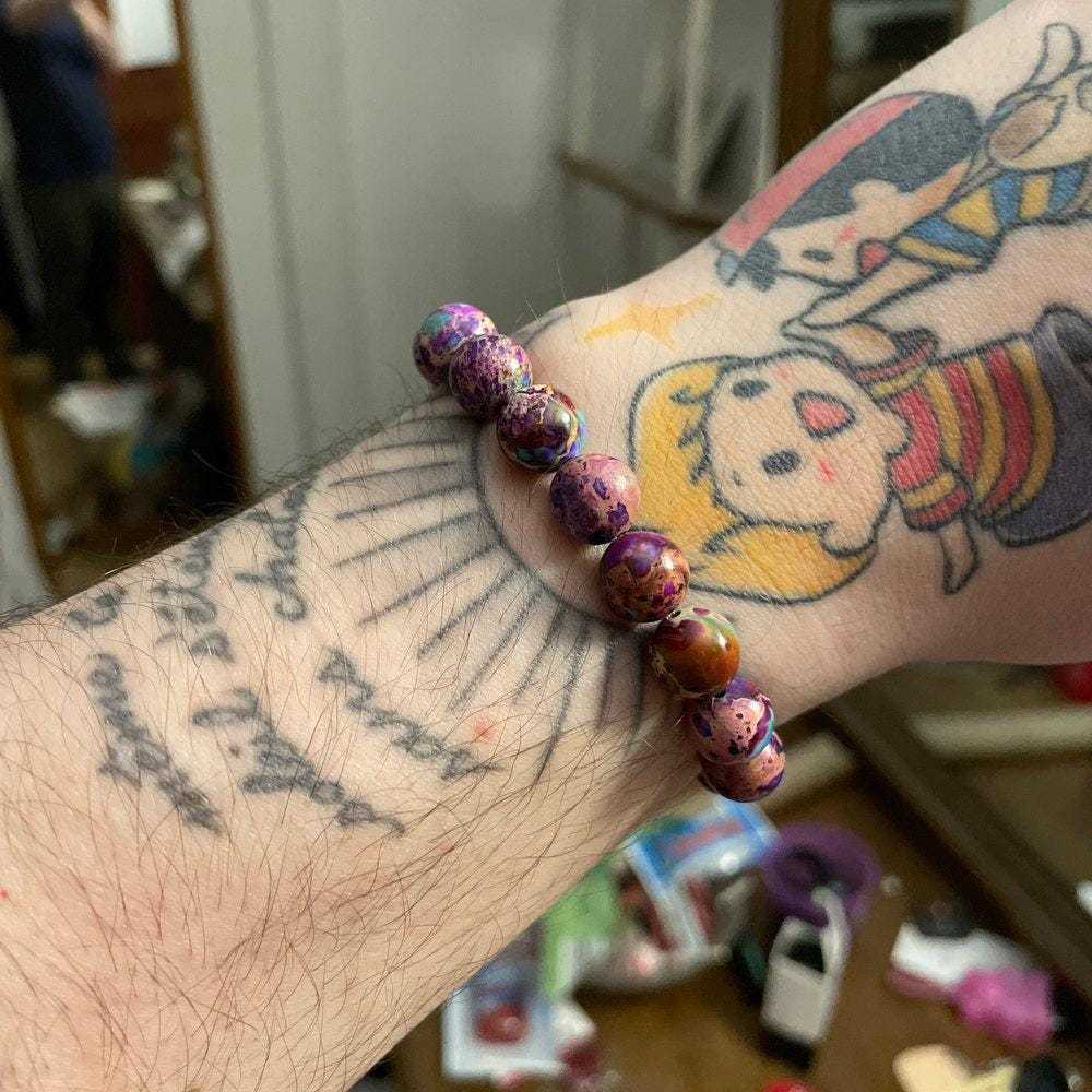 Galaxy Sea Sediment Jasper Lupus Awareness Bracelet