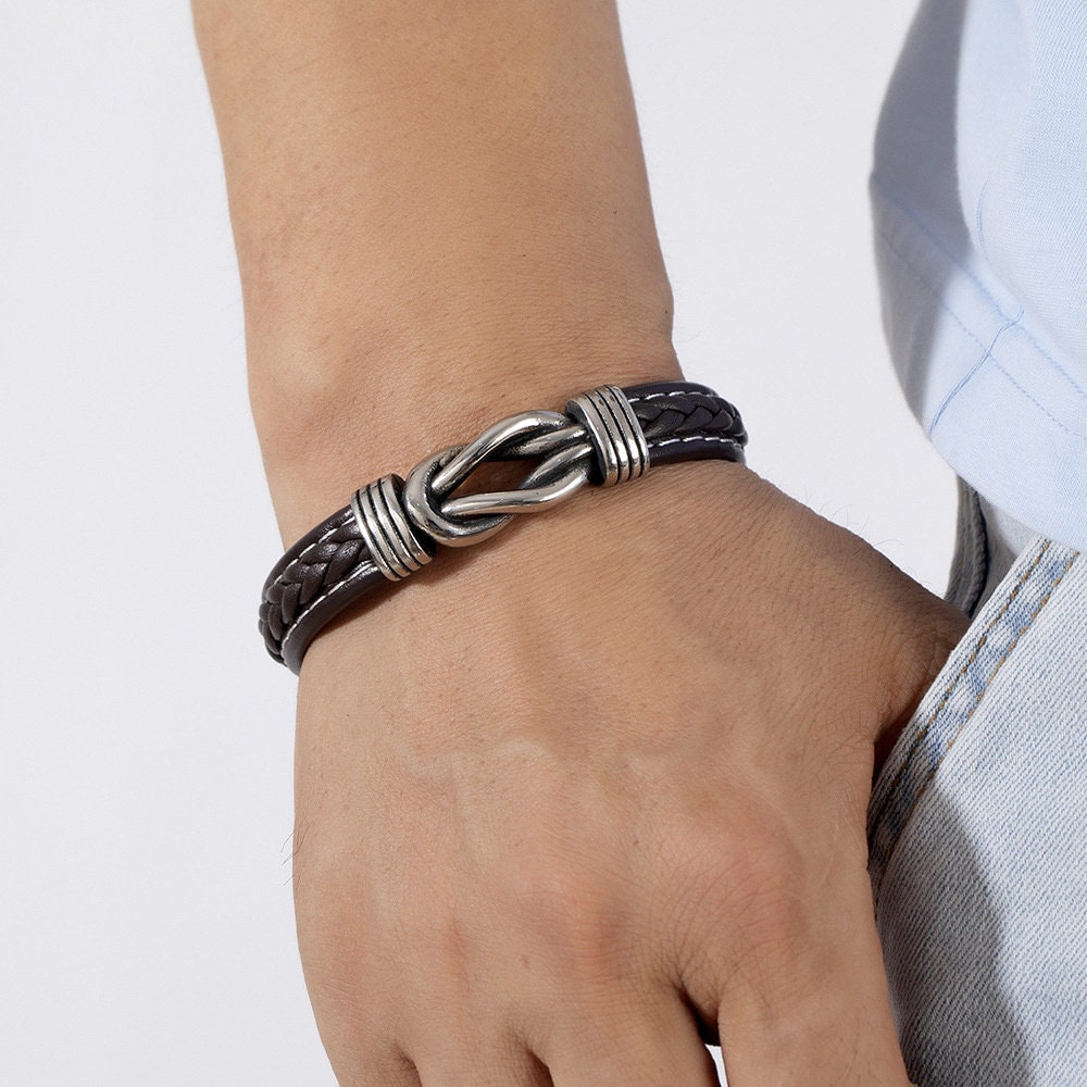 Engraved Men's Gift Personalized Infinity Knot Leather Bracelet