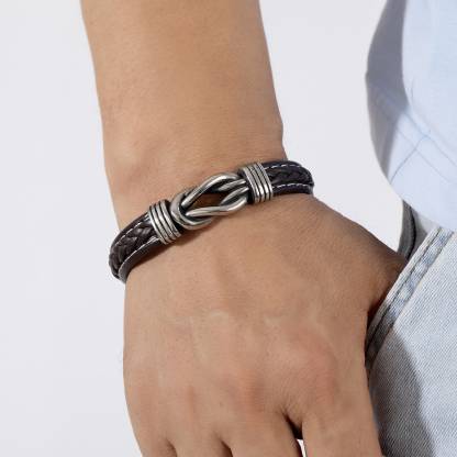 Engraved Men's Gift Personalized Infinity Knot Leather Bracelet