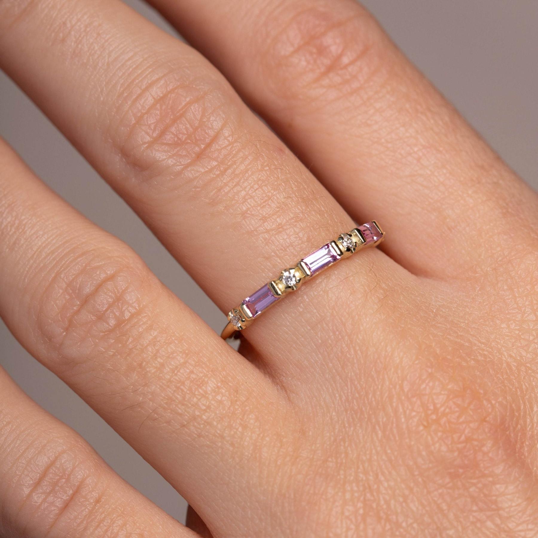 Pink Half Eternity Baguette Ring