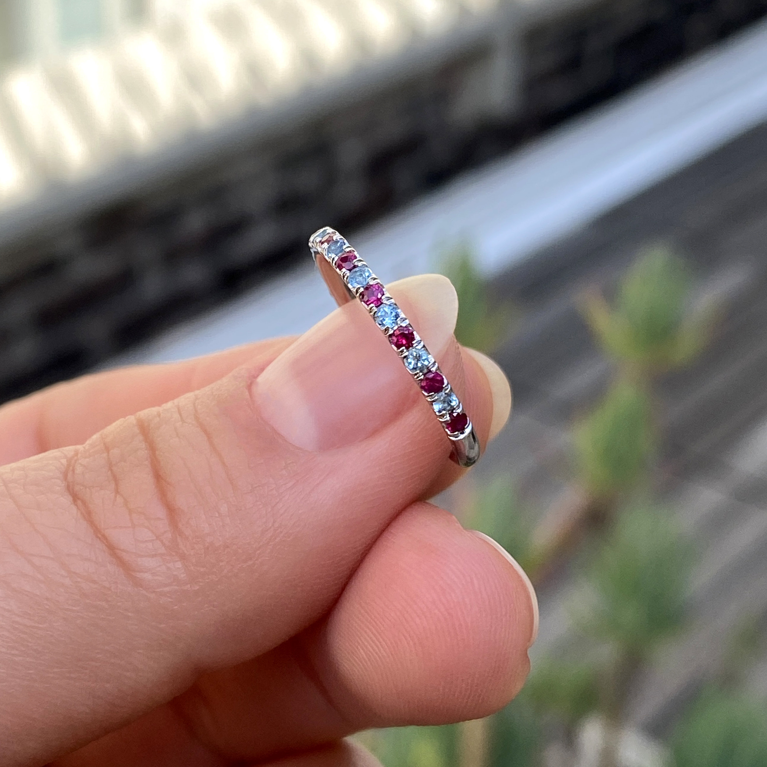 Diabetes Awareness Gift Blue&Red Diamonds Ring