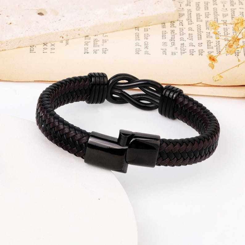  Gift for Son/Grandson Personalized Leather Infinity Knot Bracelet