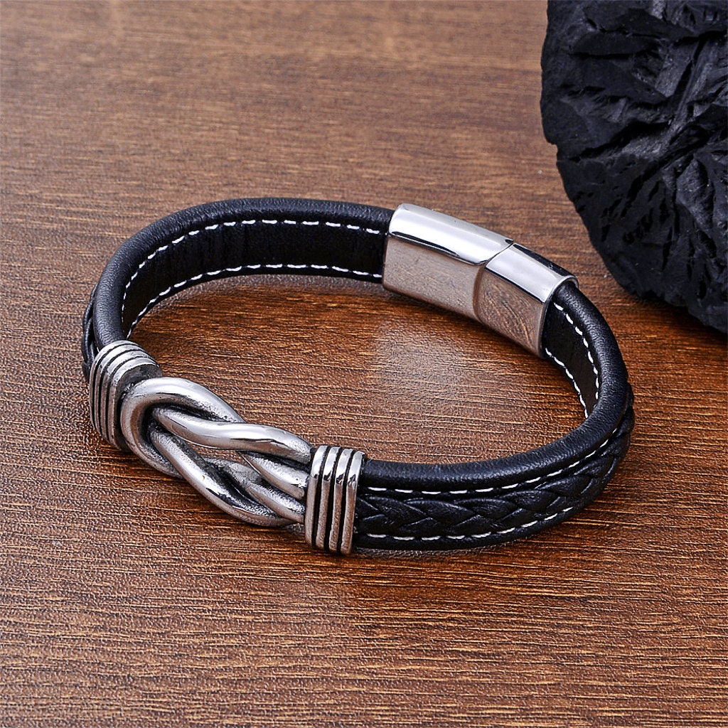Engraved Men's Gift Personalized Infinity Knot Leather Bracelet