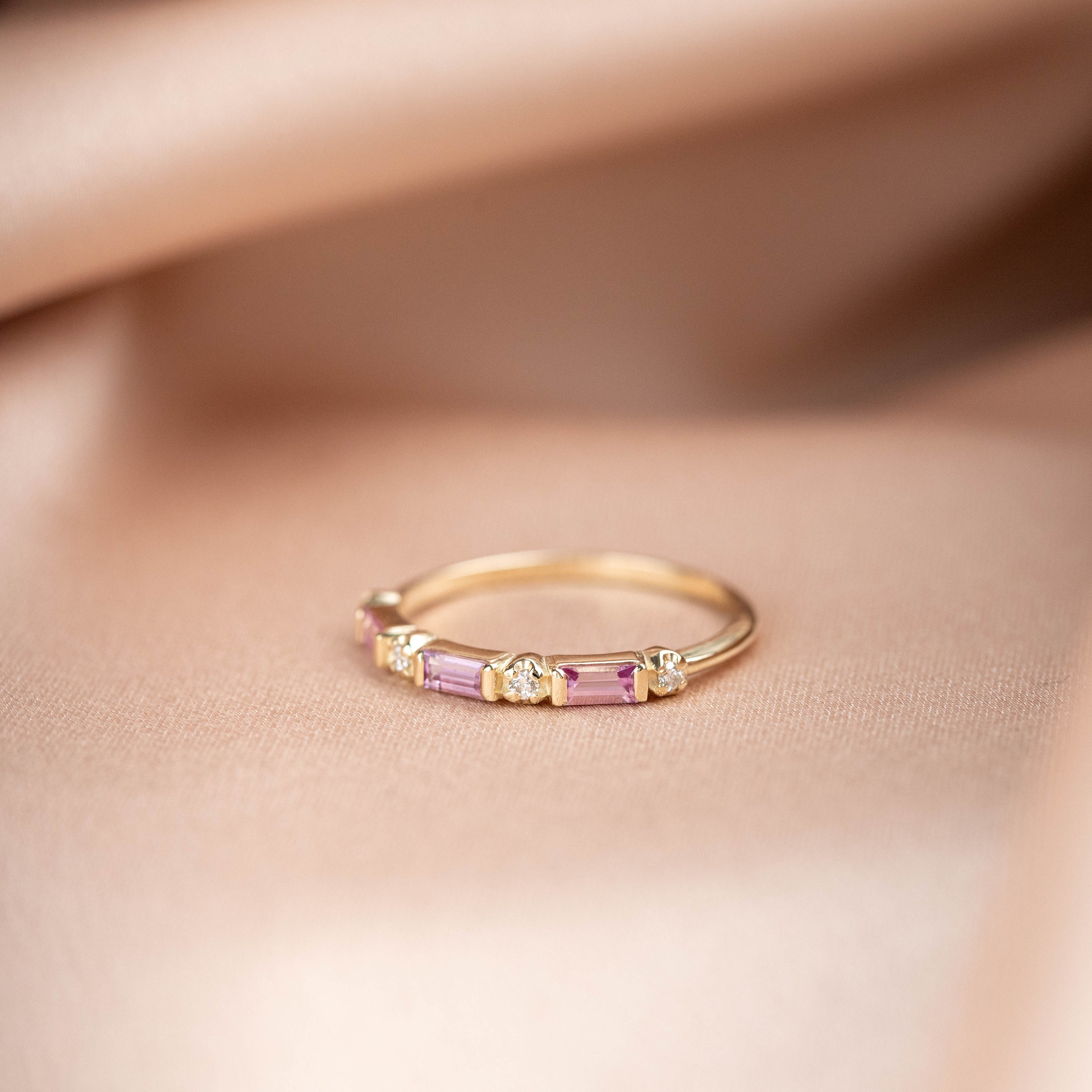 Pink Half Eternity Baguette Ring