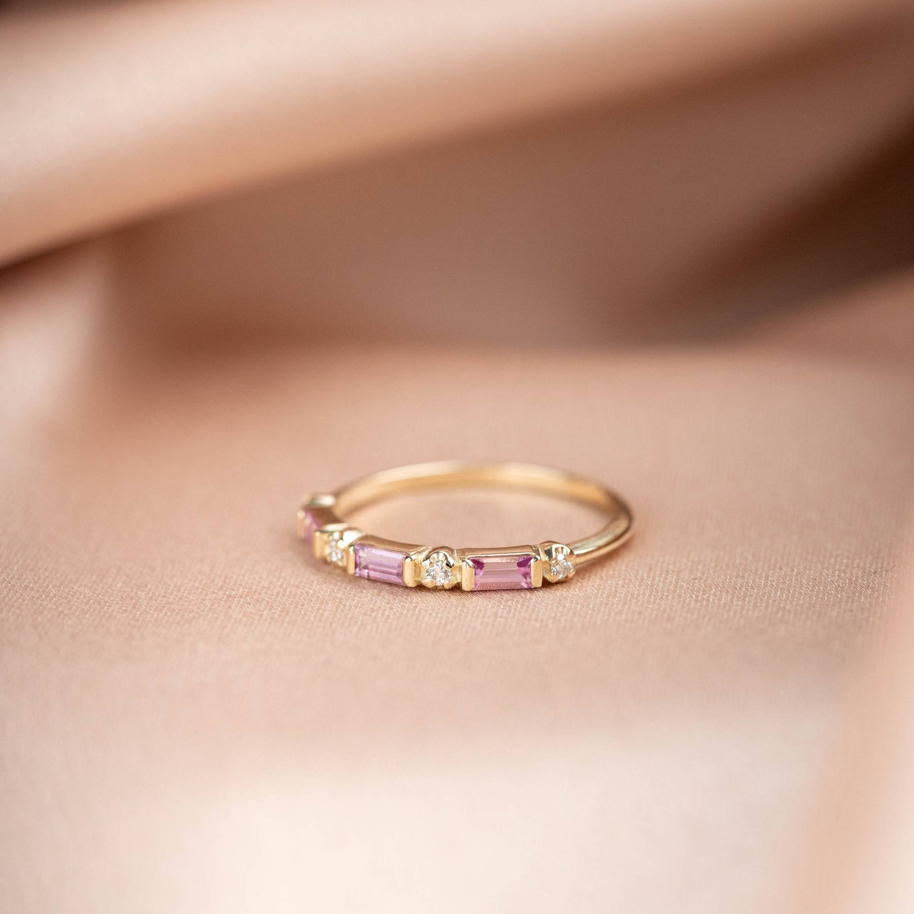 Pink Half Eternity Baguette Ring