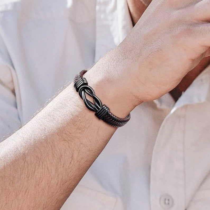  Gift for Son/Grandson Personalized Leather Infinity Knot Bracelet