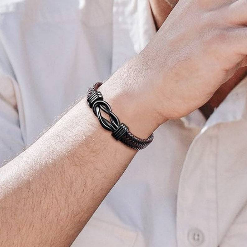  Gift for Son/Grandson Personalized Leather Infinity Knot Bracelet