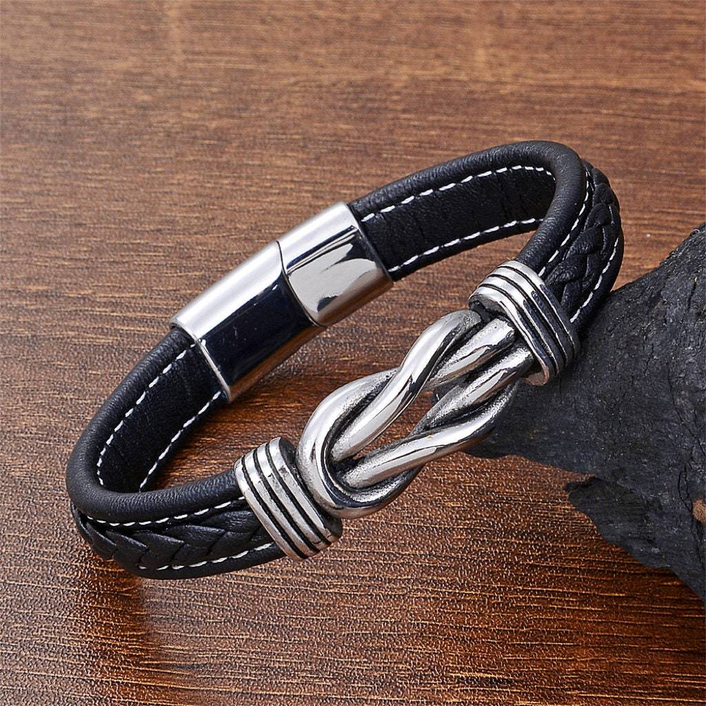 Engraved Men's Gift Personalized Infinity Knot Leather Bracelet