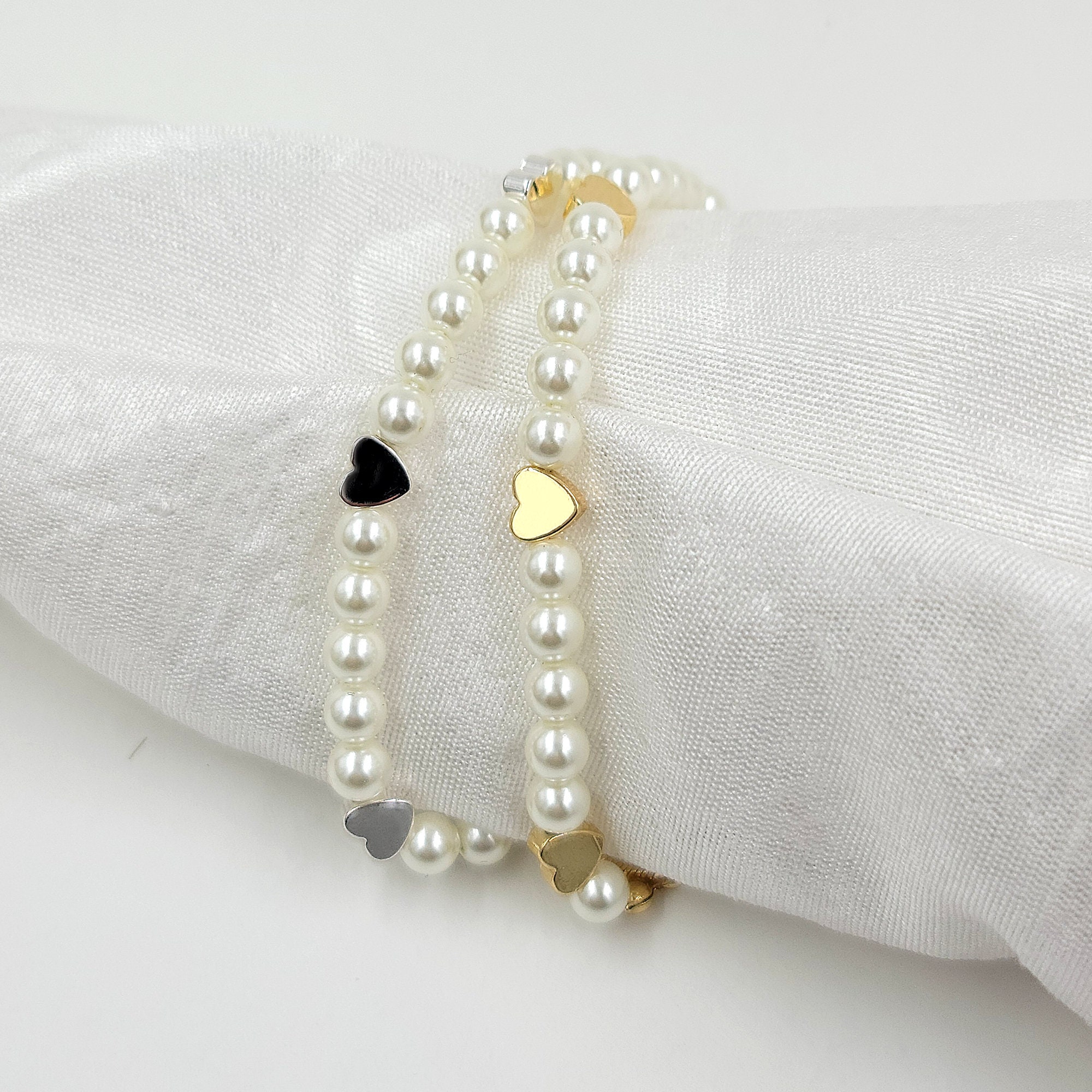Brass Heart Glass Pearl Bracelets