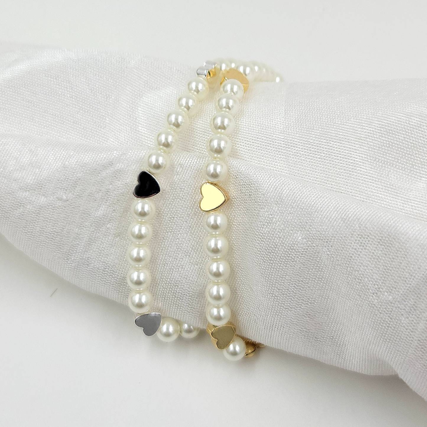 Brass Heart Glass Pearl Bracelets