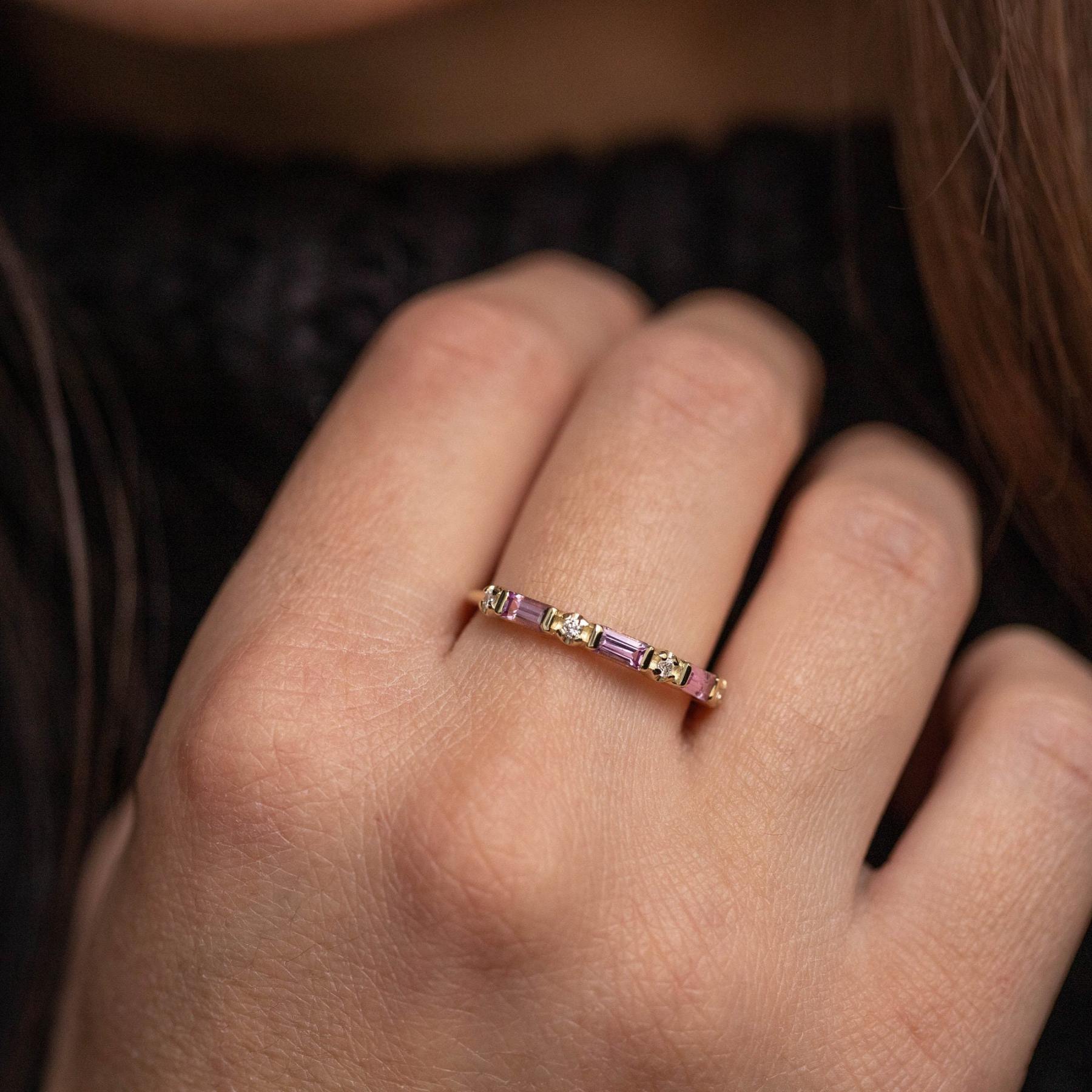 Pink Half Eternity Baguette Ring