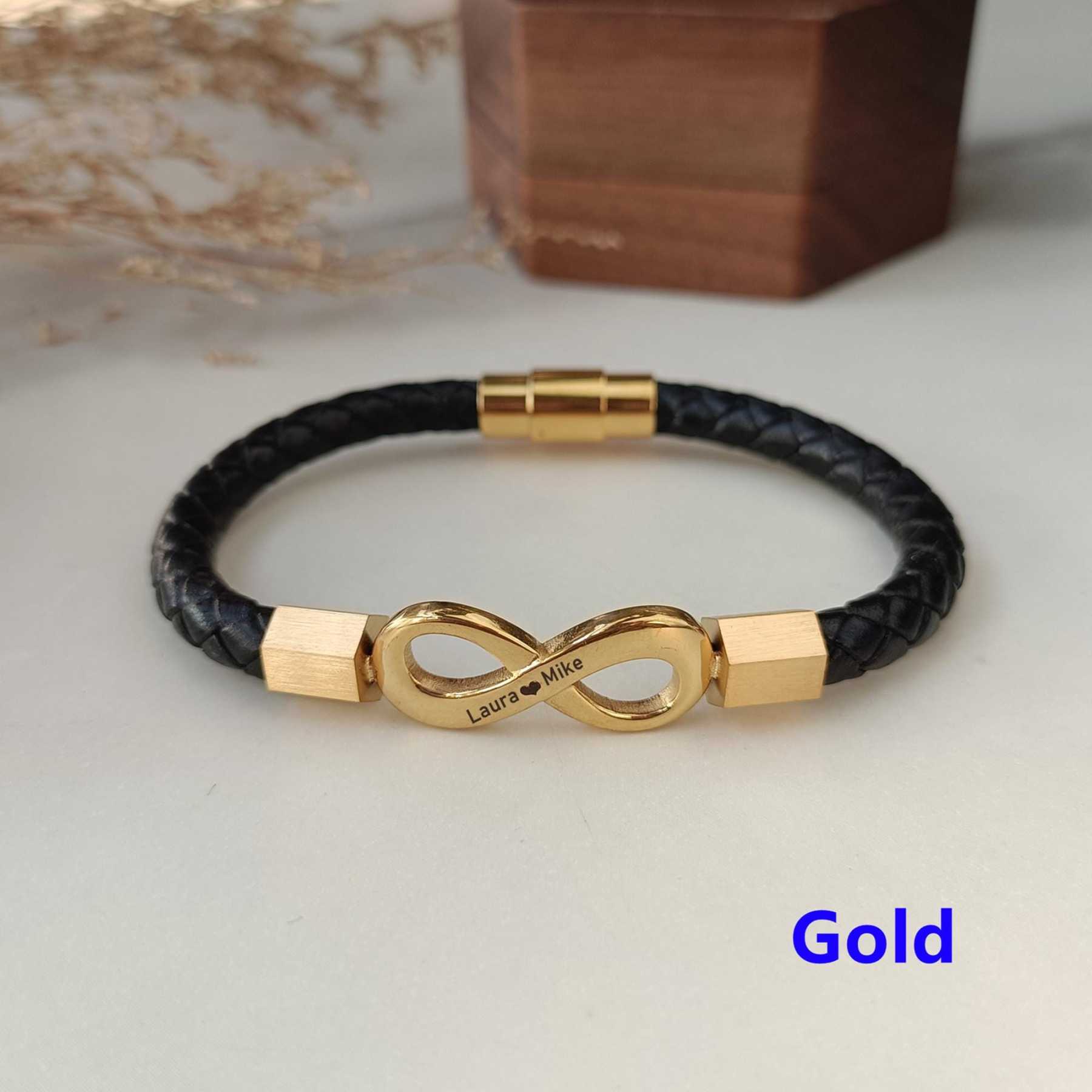 To My Man Soulmate Gift Personalized Infinity Leather Bracelet