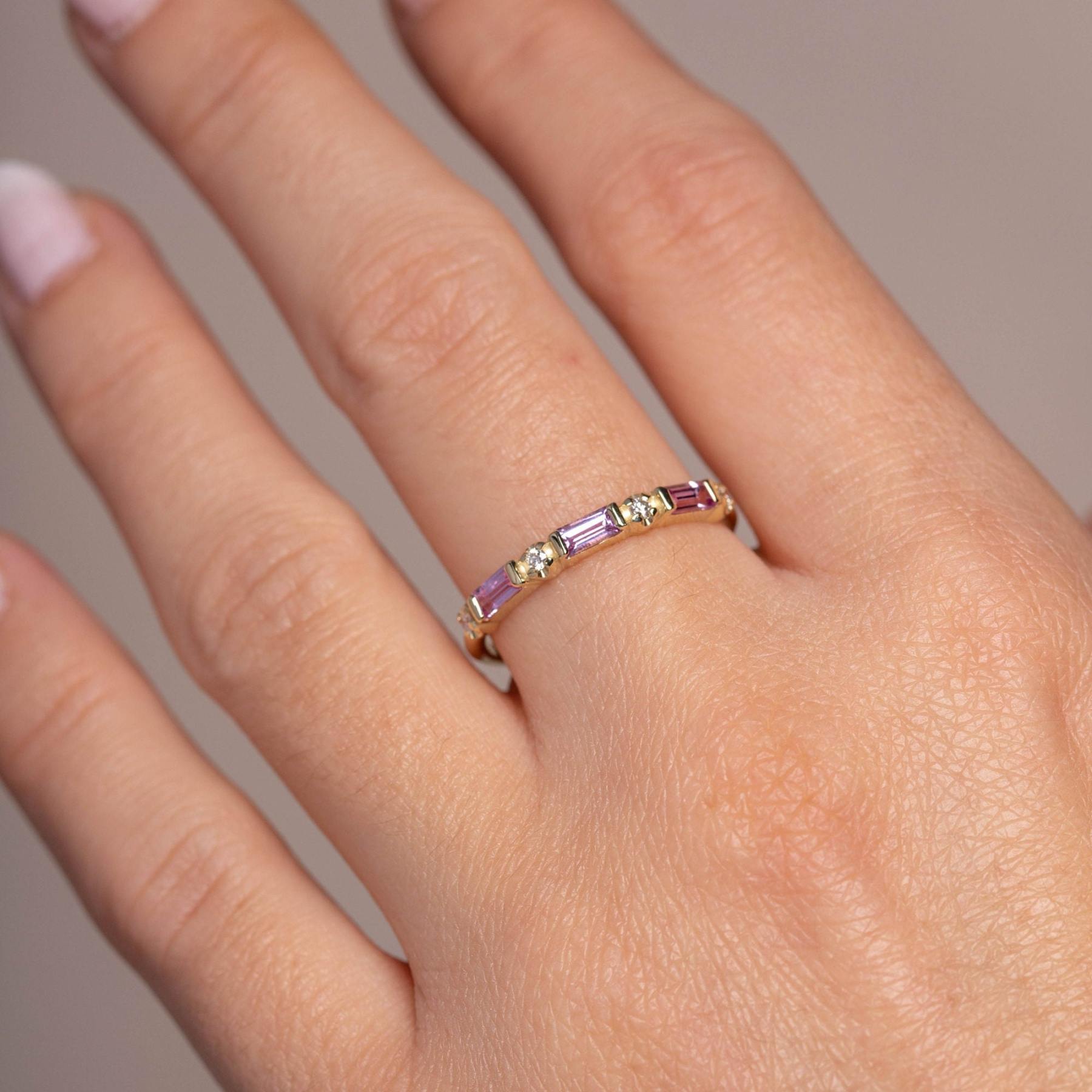 Pink Half Eternity Baguette Ring