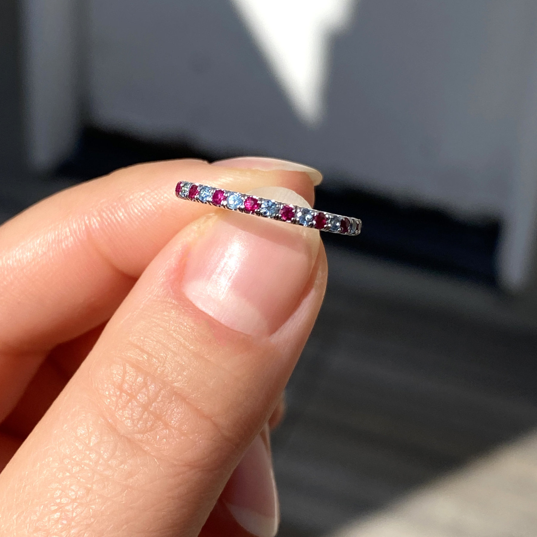 Diabetes Awareness Gift Blue&Red Diamonds Ring