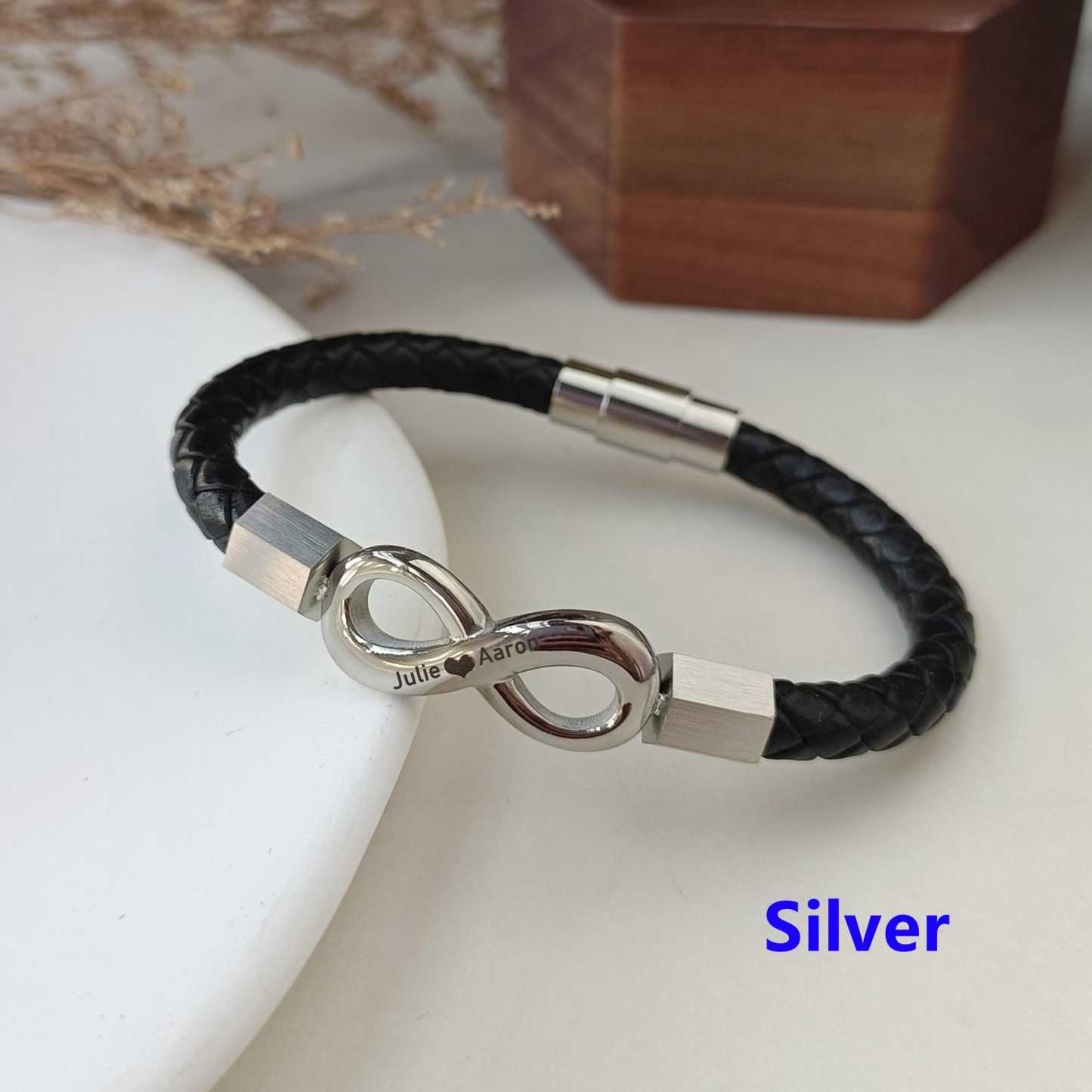 To My Man Soulmate Gift Personalized Infinity Leather Bracelet