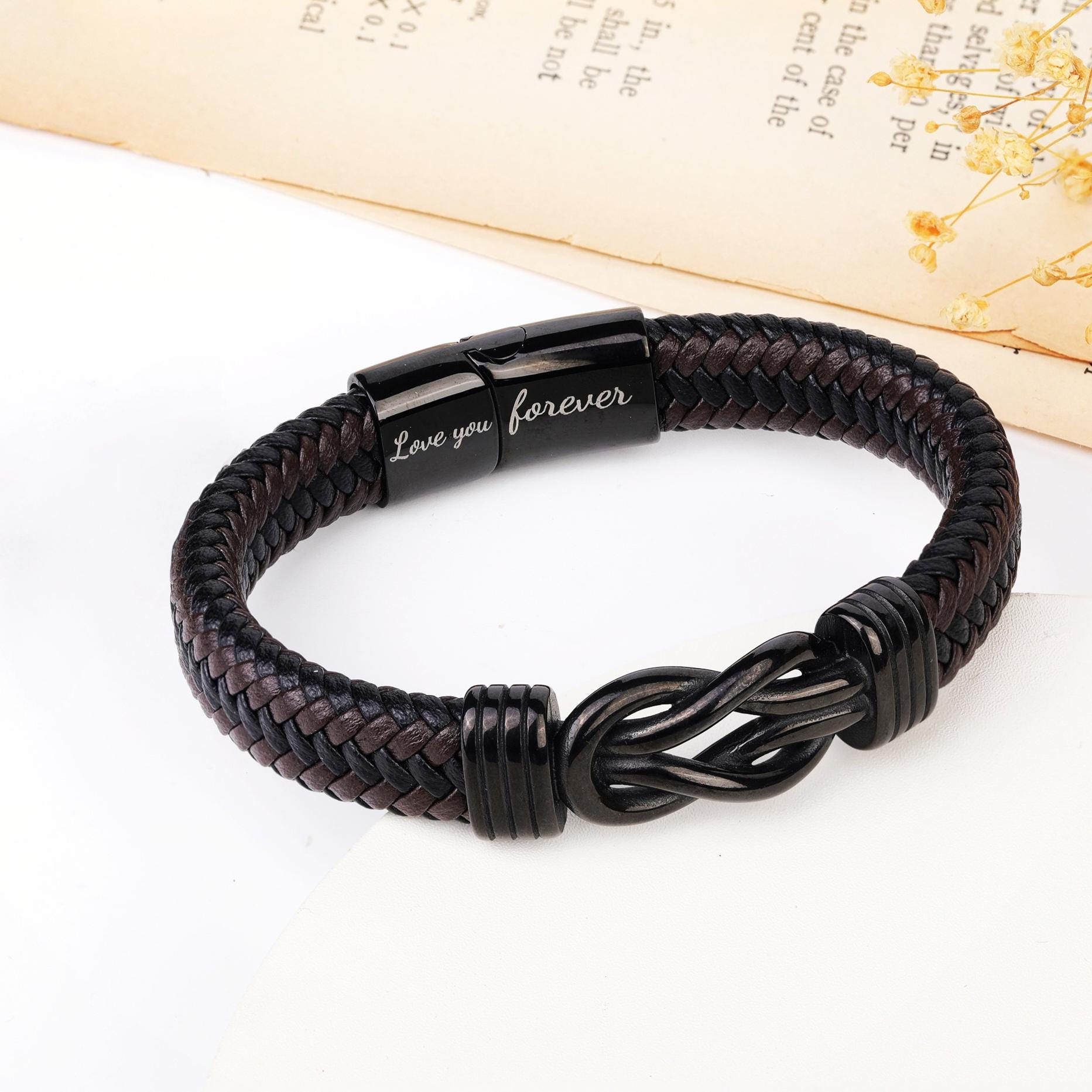 Gift for Son/Grandson Personalized Leather Infinity Knot Bracelet
