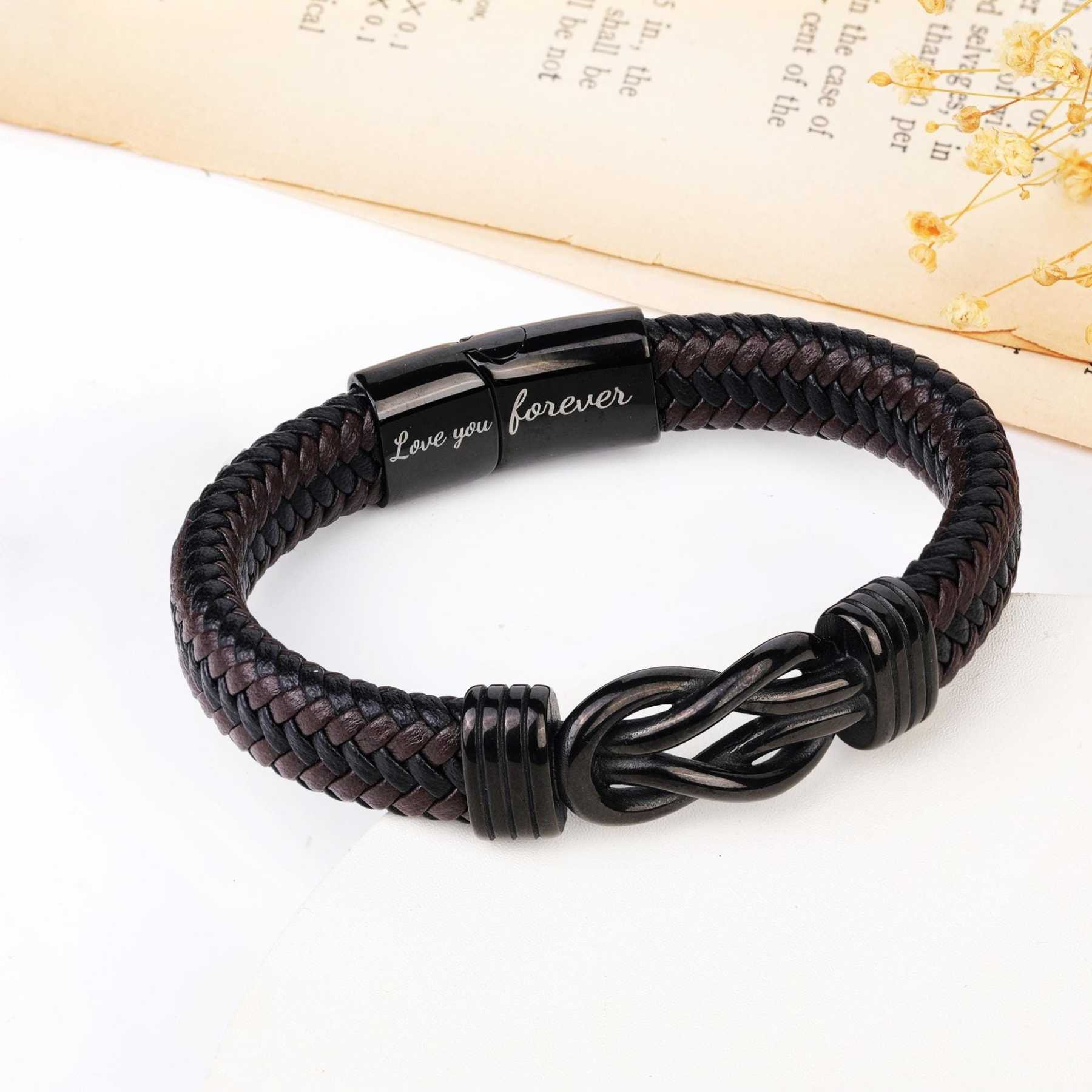  Gift for Son/Grandson Personalized Leather Infinity Knot Bracelet