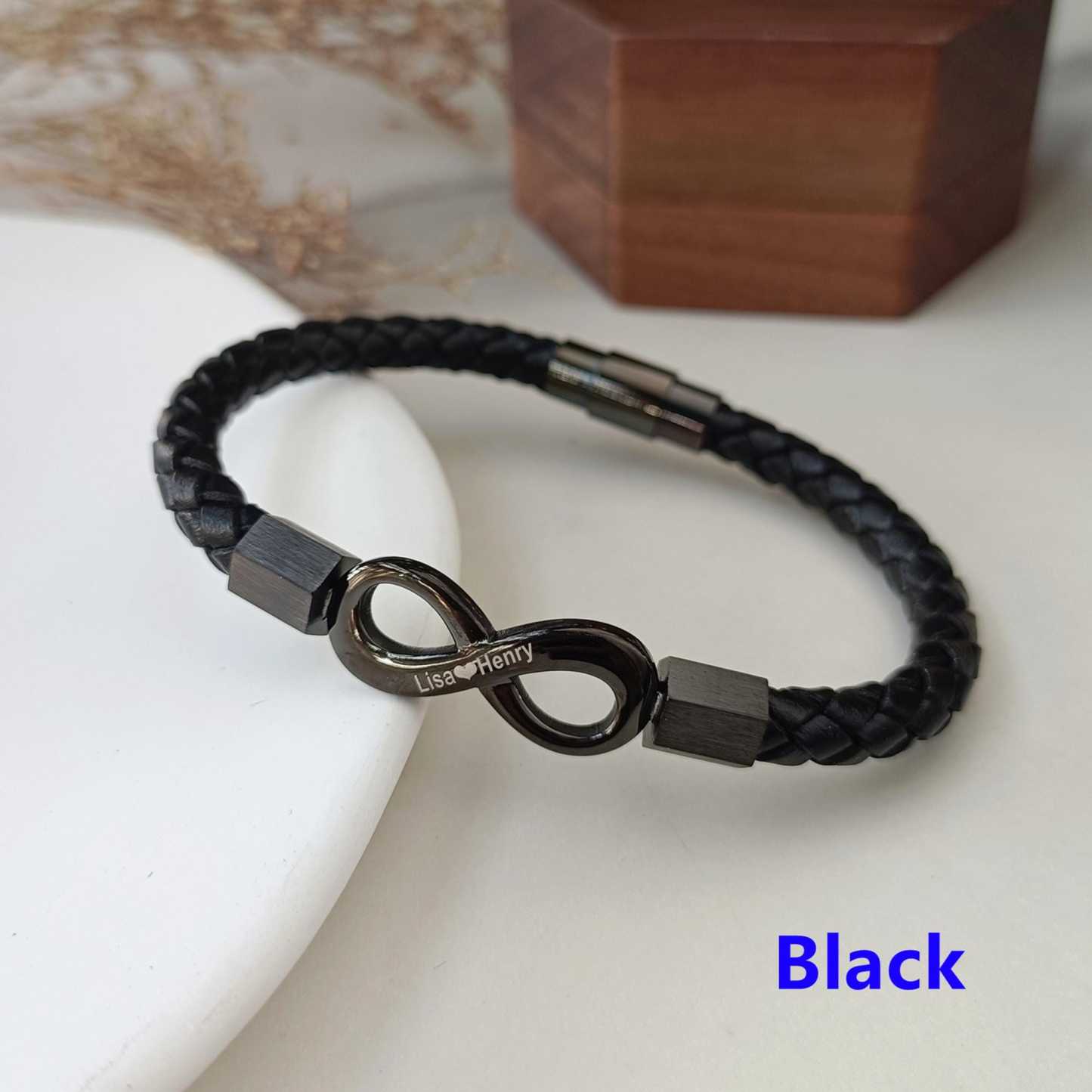 To My Man Soulmate Gift Personalized Infinity Leather Bracelet