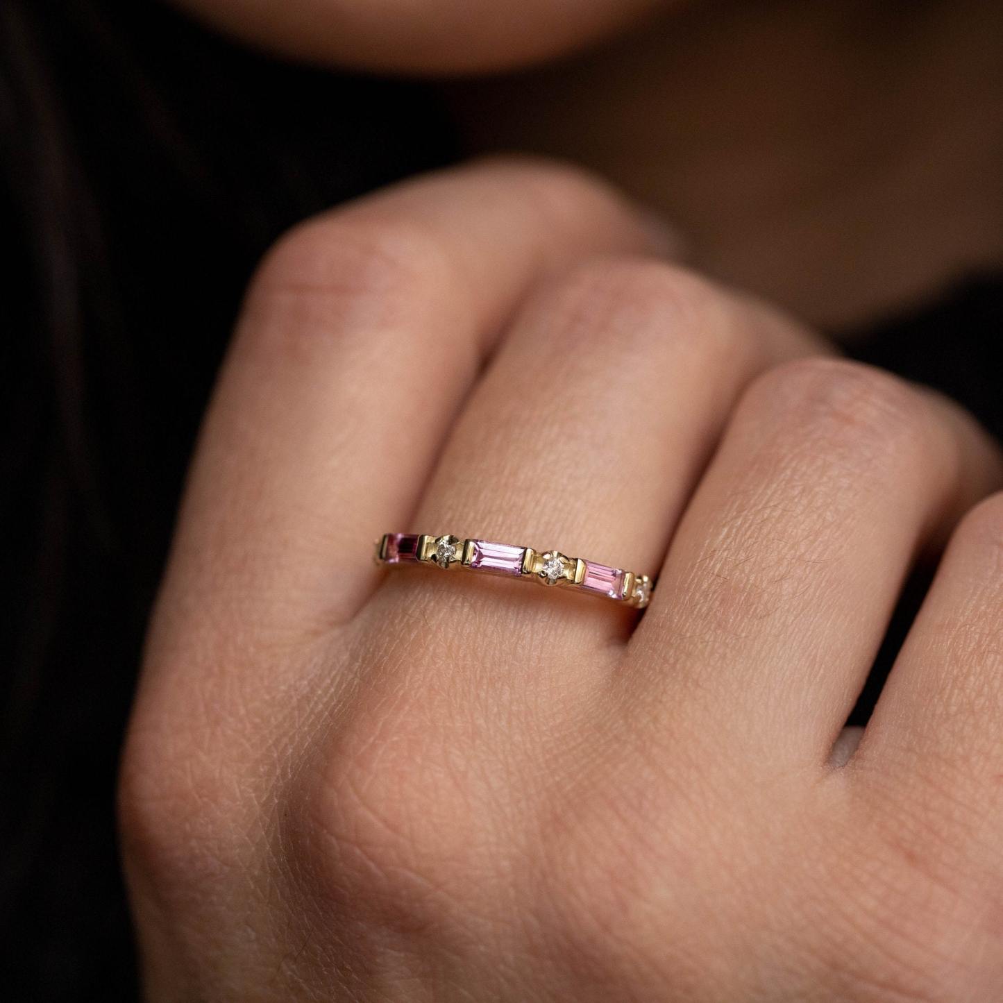 Pink Half Eternity Baguette Ring
