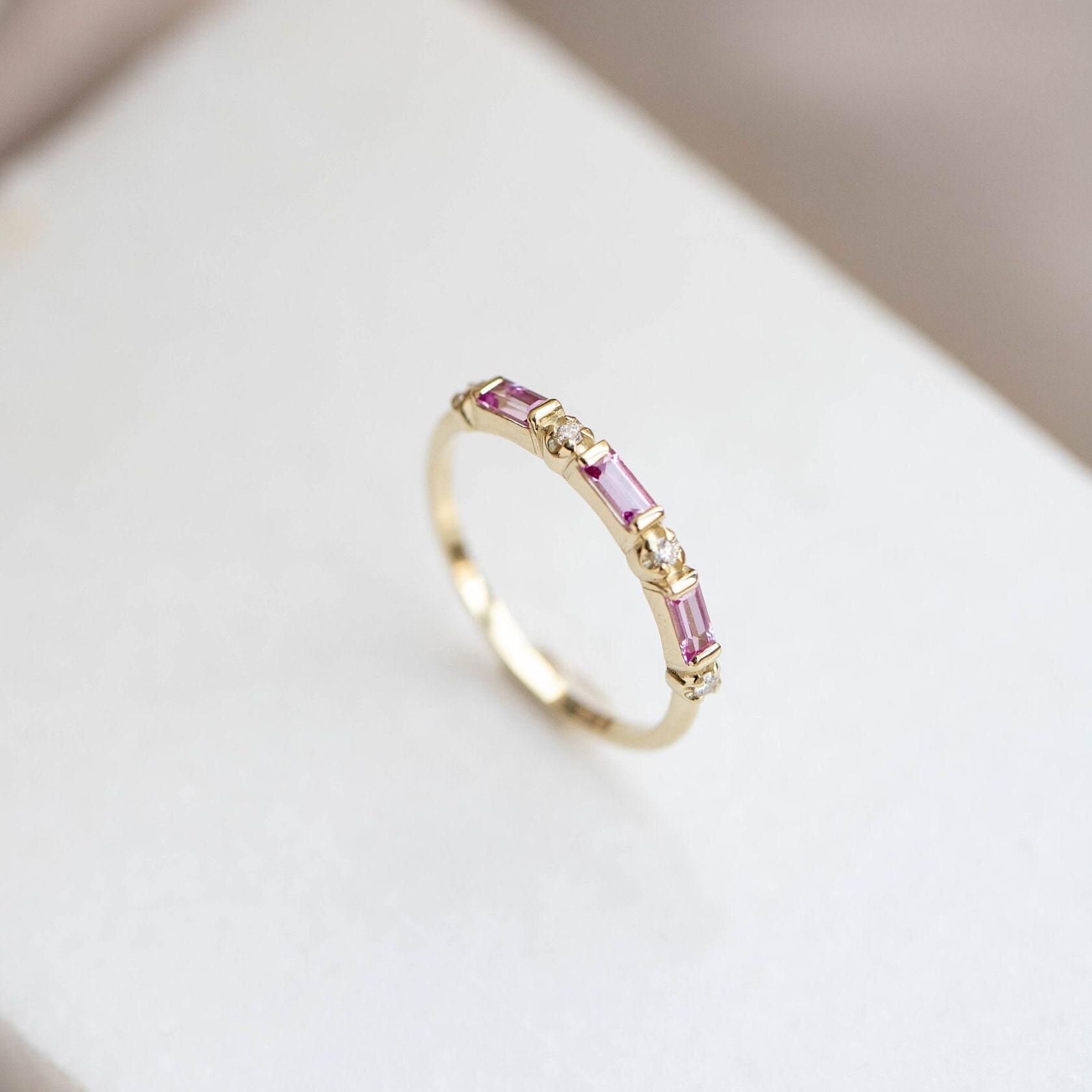 Pink Half Eternity Baguette Ring