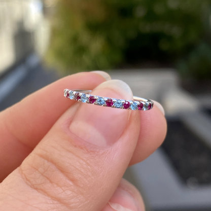 Diabetes Awareness Gift Blue&Red Diamonds Ring