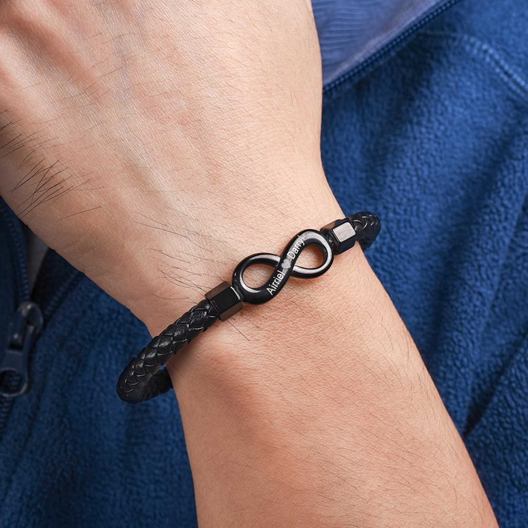To My Man Soulmate Gift Personalized Infinity Leather Bracelet