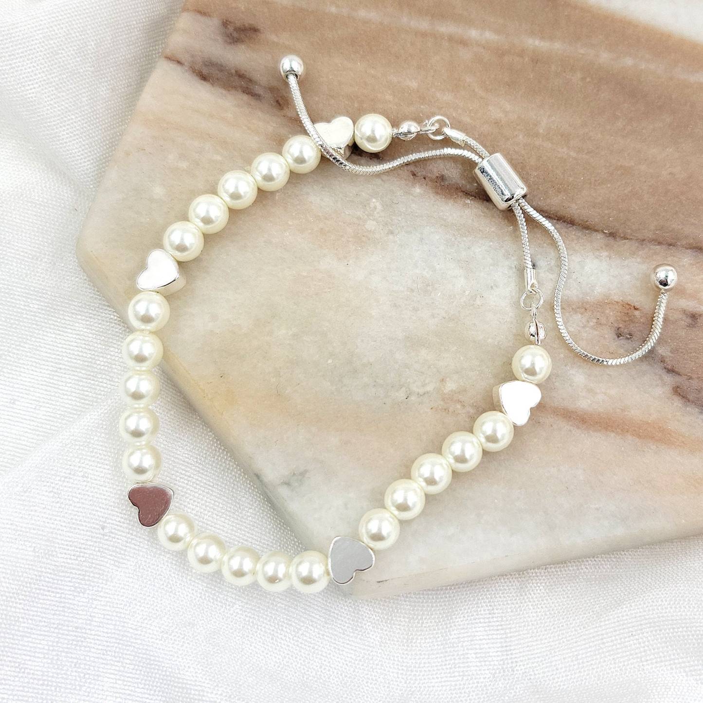 Brass Heart Glass Pearl Bracelets