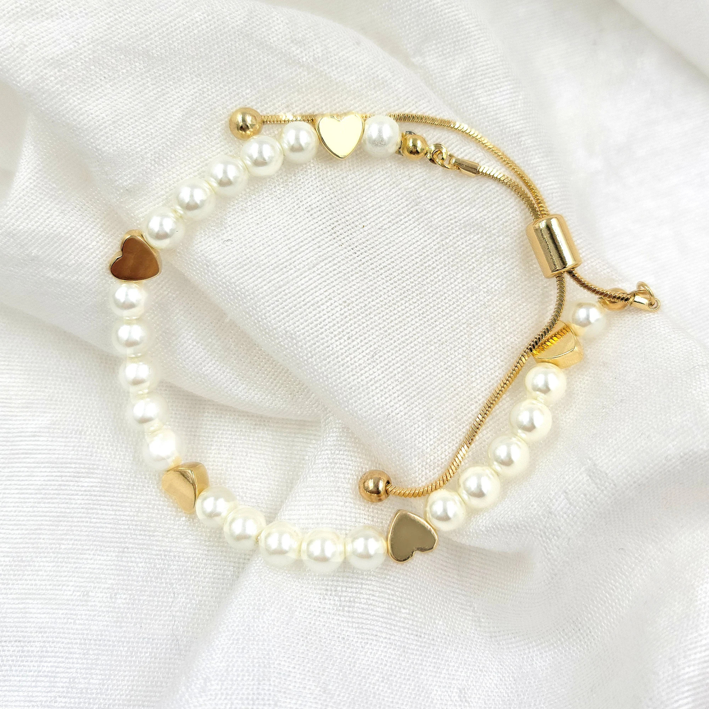 Brass Heart Glass Pearl Bracelets