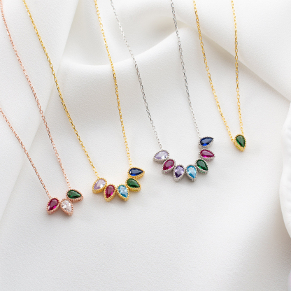 Personalized 1-14 Birthstones Charms One of a Kind Gift Design Your Necklace