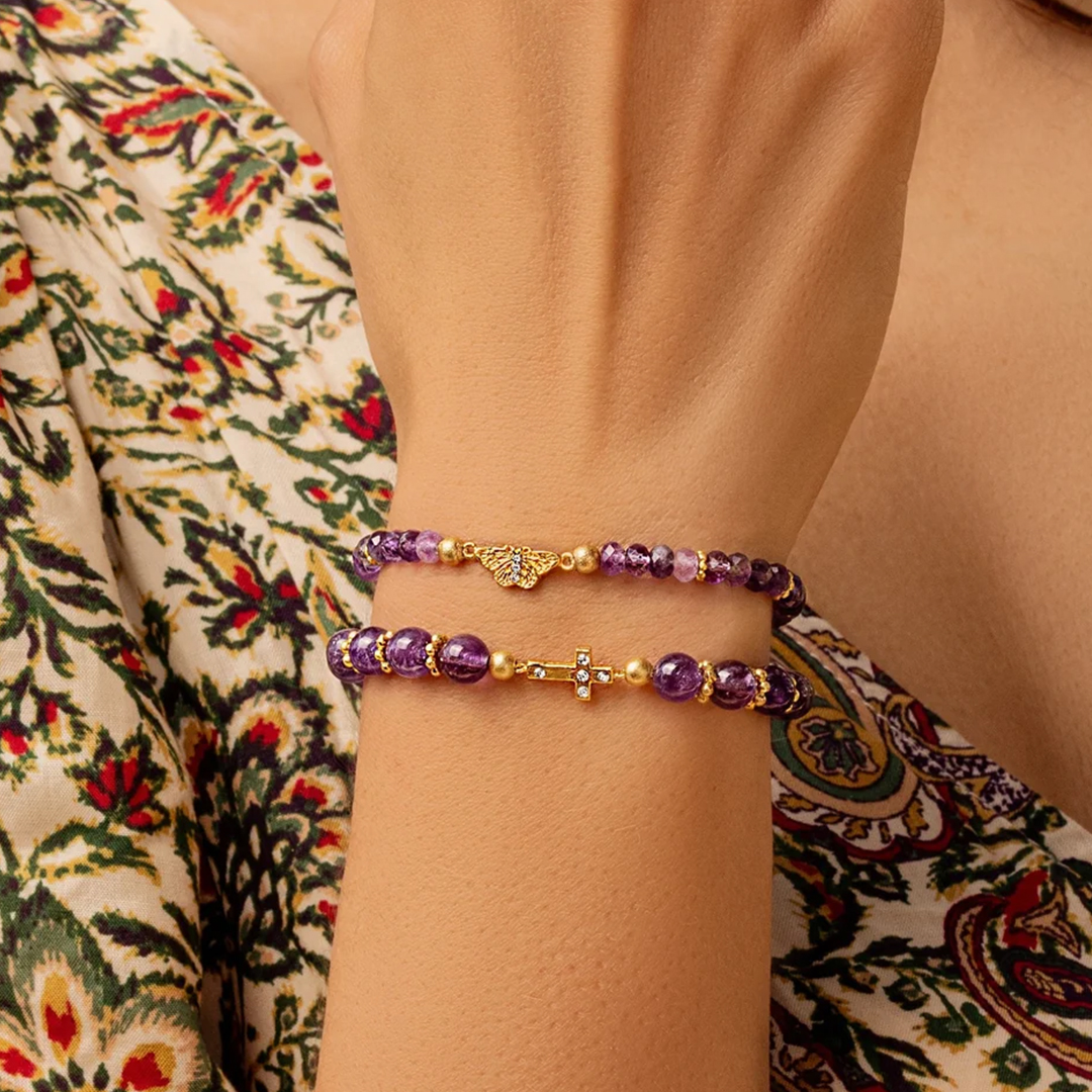 Lupus Awareness Amethyst Butterfly Charm Bracelet
