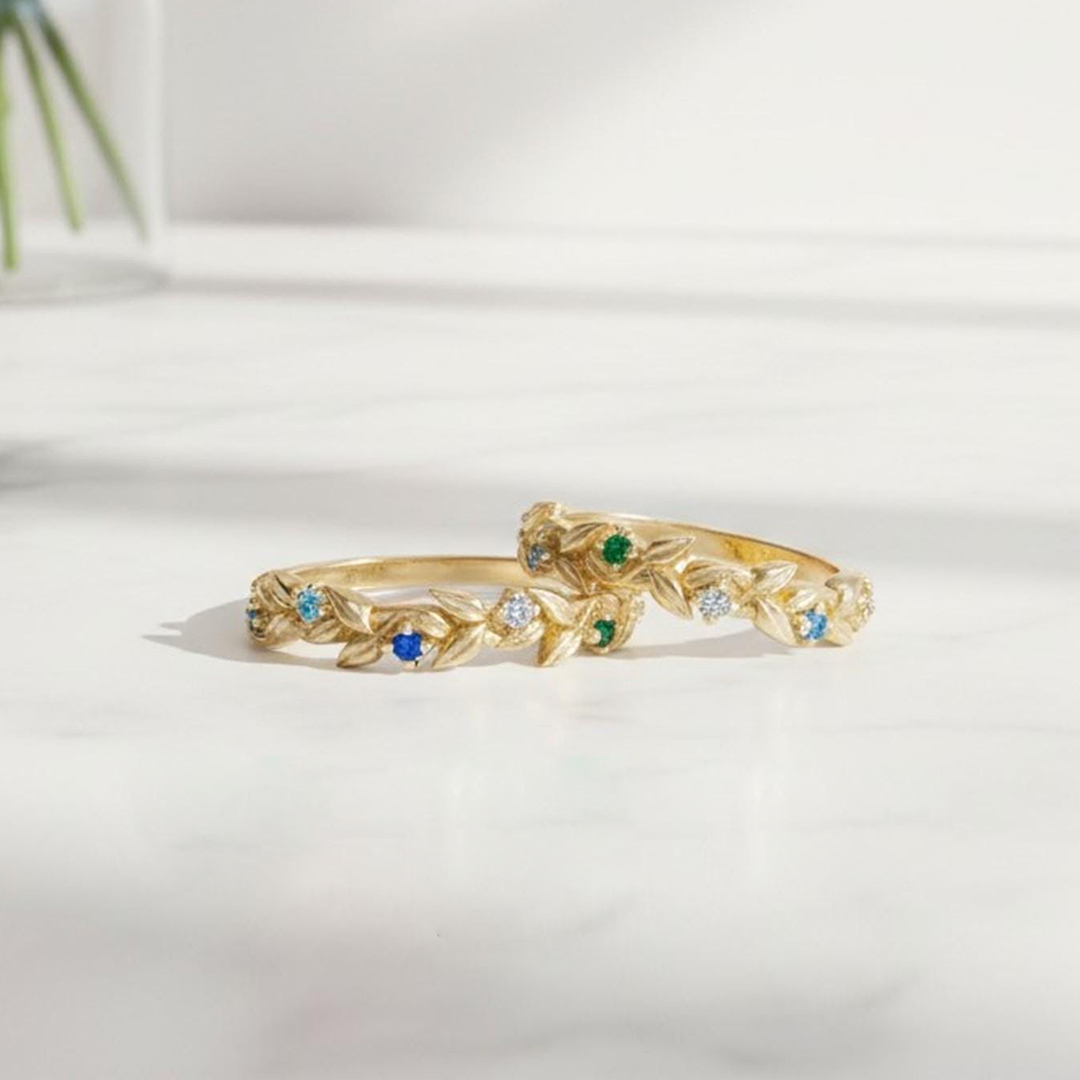 Family Roots Personalized 1-5 Leaf Birthstone Ring