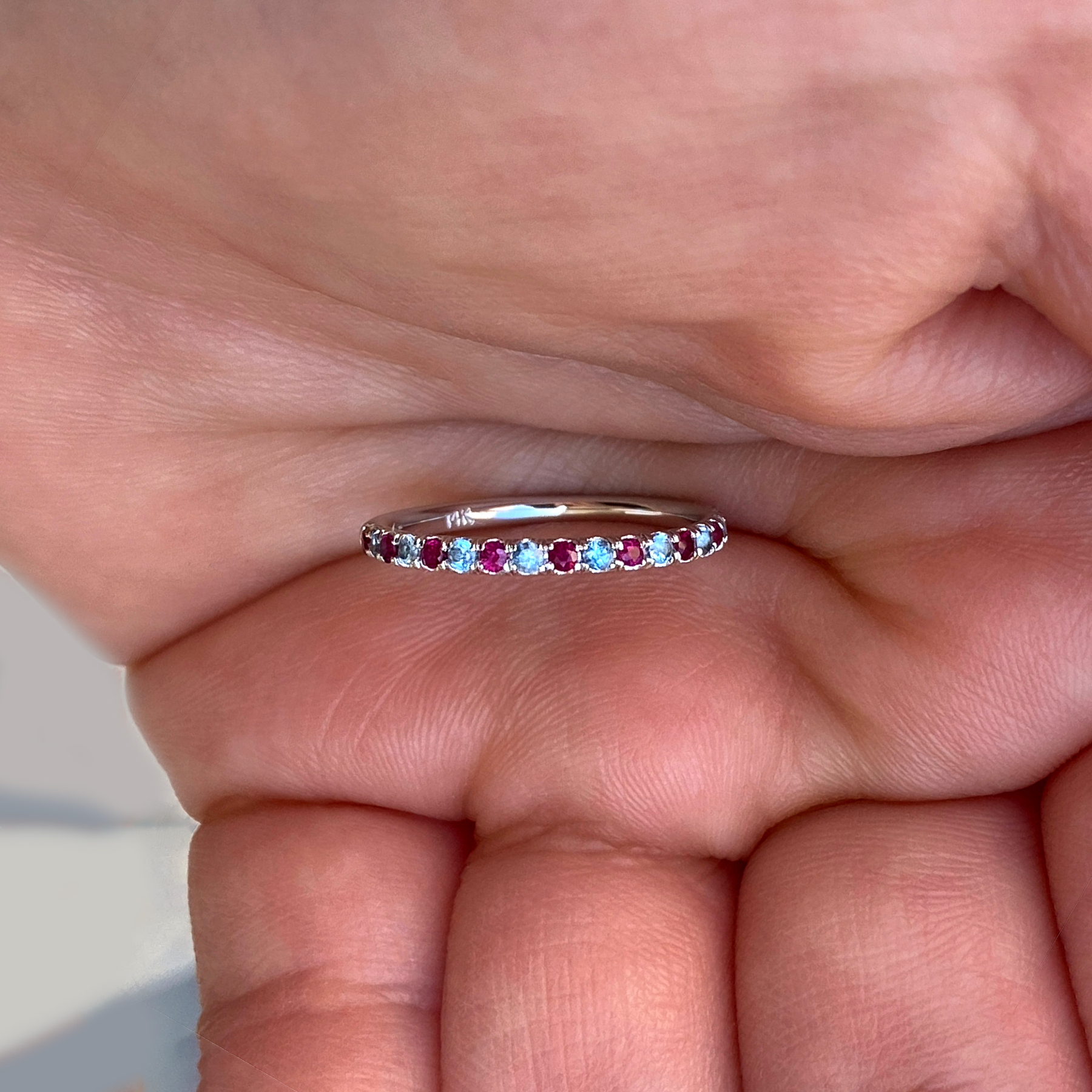 Diabetes Awareness Gift Blue&Red Diamonds Ring