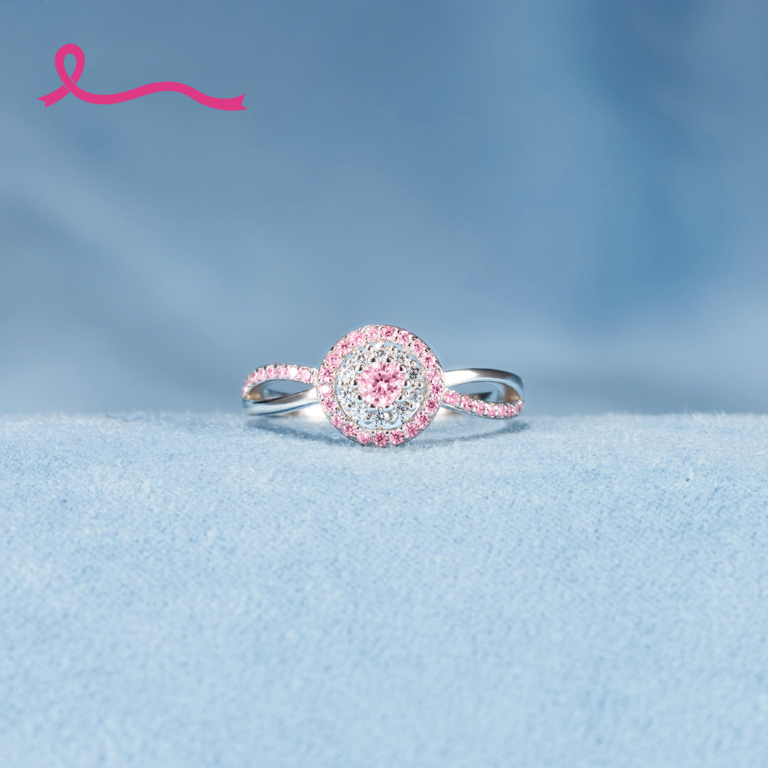 S925 Raise Awareness I Am Enough Pink Circle Ring