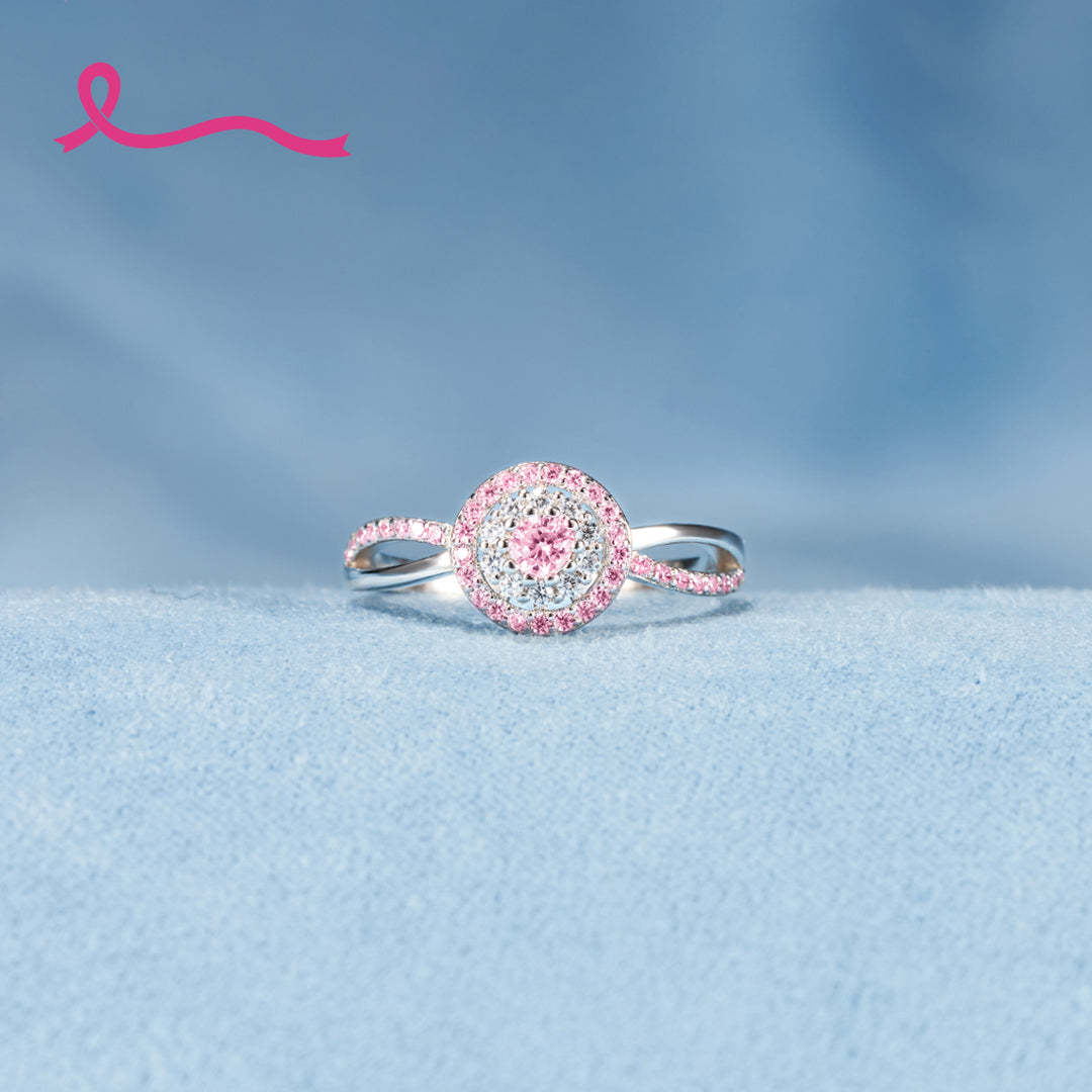 S925 Raise Awareness I Am Enough Pink Circle Ring