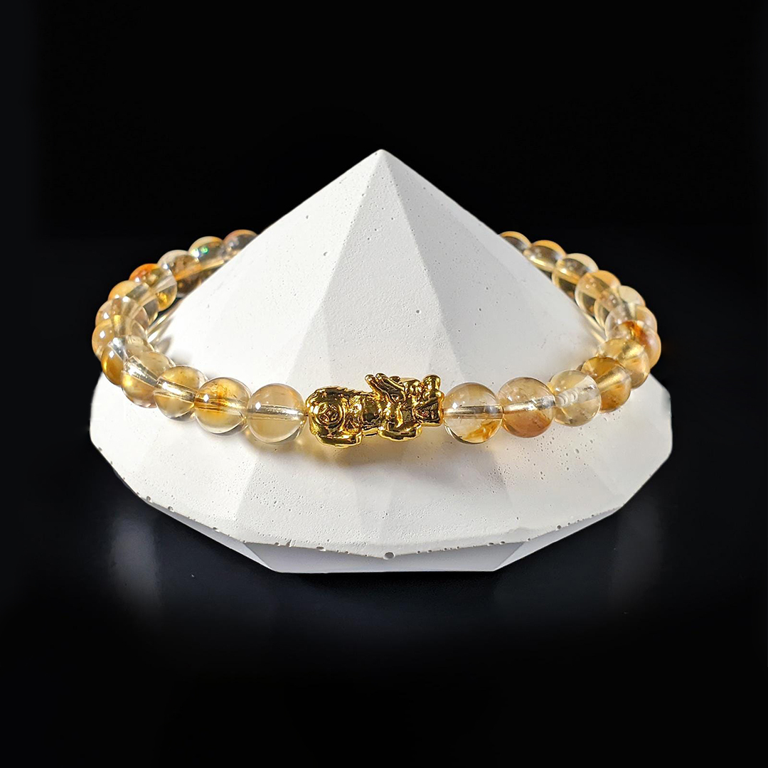 White Cracks Yellow Citrine Pixiu Bracelet for Childhood Cancer Support