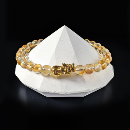 White Cracks Yellow Citrine Pixiu Bracelet for Childhood Cancer Support