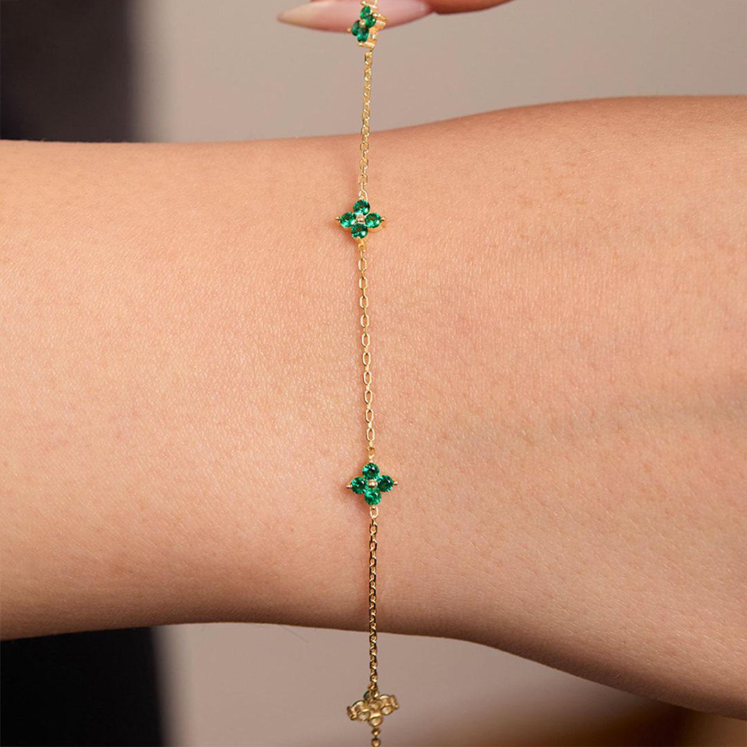 Kidney Disease Awareness Four Green Leaf Bracelet