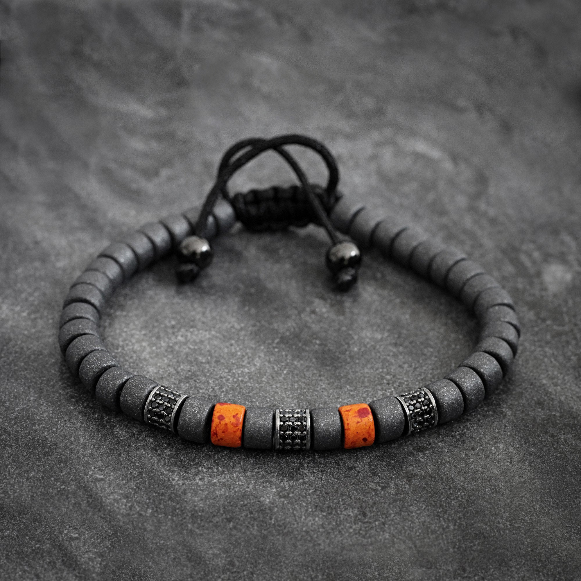 Multiple Sclerosis Warrior Orange Gray Beaded Bracelet