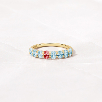 Diabetes Awareness Blue And Red Oval Diamonds Ring