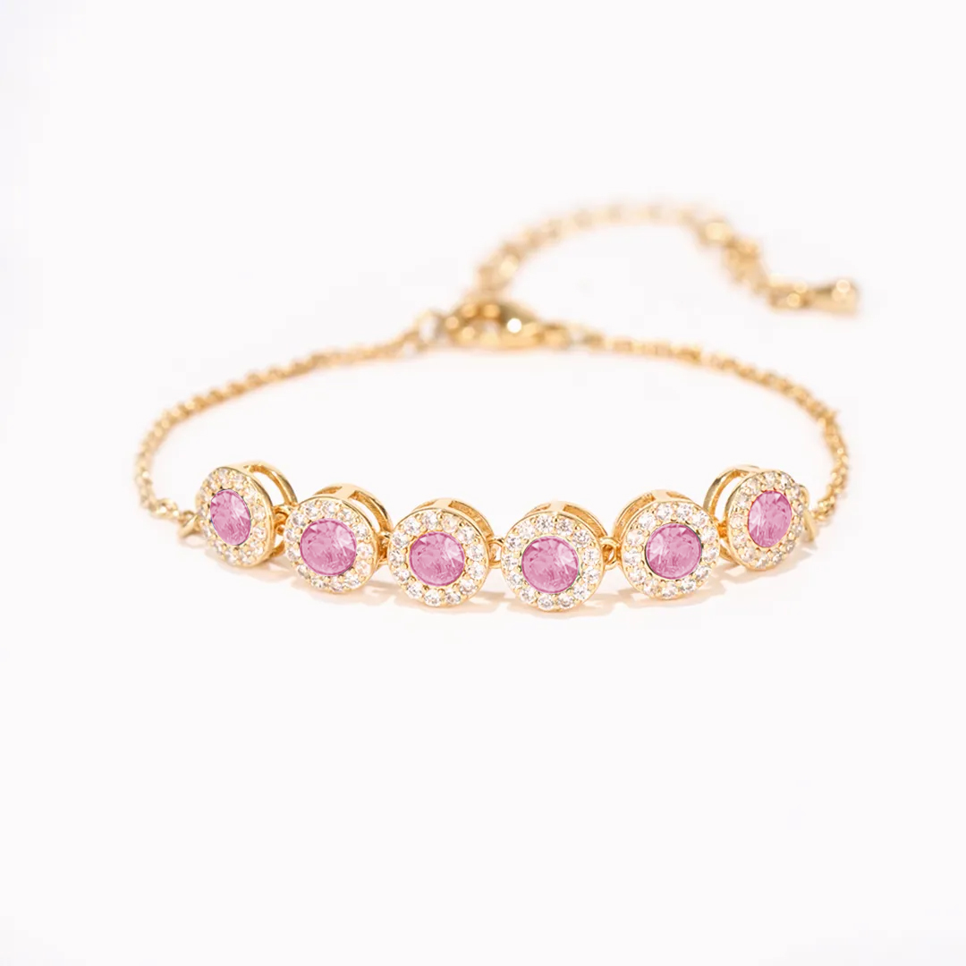 Breast Cancer Awareness Pink Round Diamond Power Bracelet